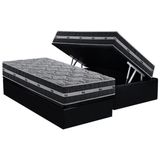 Cama Box Baú Solteiro: Colchão Molas Ensacadas D Angelis Anjos Black Graphite + Base Crc Courano Black (88x188)