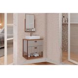 Gabinete De Banheiro Balcão Suspenso C/ Cuba 65cm E Espelheira Uni Cappuccino/freijo - Mgm
