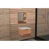 Armário C/ Balcão Banheiro Suspenso Bn3613 S/ Cuba 60cm E Espelho Bn3614 Amendoa/marmore Branco - Tecno Mobili