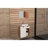 Armário C/ Balcão Banheiro Suspenso Bn3605 Cuba Bn3600 60cm E Espelho Bn3602 Amêndoa/branco - Tecno Mobili