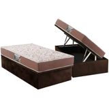 Conjunto Box Baú Solteiro: Colchão Espuma Herval Compact Ag 65 / Durabilli Bordado Double Side + Base Crc Suede Brown (88x188)