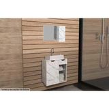 Armário C/ Balcão Banheiro Suspenso Bn3605 Cuba Bn3600 60cm E Espelho Bn3602 Mármore Branco - Tecno Mobili