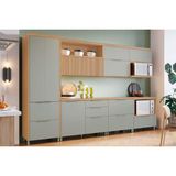 Cozinha Modulada Completa Marquesa 7 Peças (3aéreos+3balcões+1paneleiro) C6p87 Nature/verde - Nesher