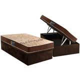 Conjunto Box Baú Solteiro: Colchão Espuma D Angelis Anjos D28 Confort + Base Crc Suede Brown (88x188)