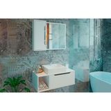 Armário C/ Balcão Banheiro Suspenso Bn3644 E C/ Rodízios Bn3643 80cm E Espelho Bn3645 80cm Branco - Tecno Mobili