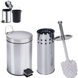 Lixeira De Aço Inox 3l Com Escova Sanitária E Suporte
