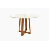 Mesa Multiuso Cozinha Elma Madeira Maciça C/ Tampo Madeirado C/ Vidro 120x120cm Carvalho/off White - Kappesberg