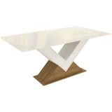 Mesa Multiuso Cozinha Amora C/ Tampo Madeirado C/ Vidro 160x90cm Freijó/off White - Kappesberg