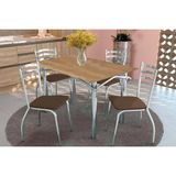 Conjunto: Mesa De Cozinha Elba C/ Tampo De Madeira 136cm E 4 Cadeiras Portugal Cromada/nogueira - Courano Marrom - Kappesberg