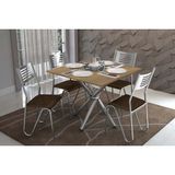 Conjunto: Mesa De Cozinha Volga C/ Tampo De Madeira 90cm E 4 Cadeiras Nápoles Cromado/nogueira - Courano Marrom - Kappesberg