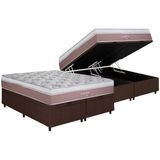 Cama Box Baú Queen: Colchão Molas Masterpocket Ensacadas Herval Maxspring Coimbra + Base Crc Courano Brown (158x198)