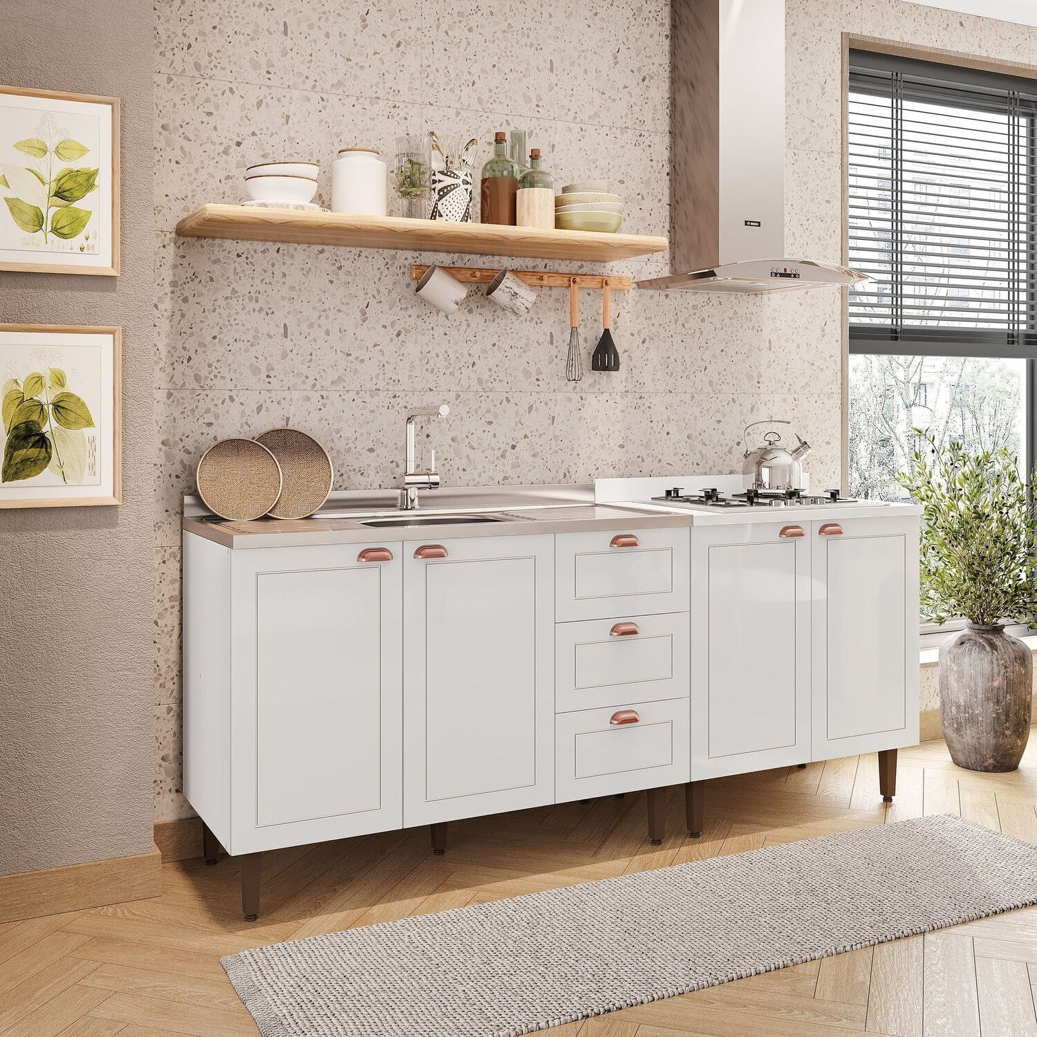 Cozinha Pérola 2 Peças Balcão 2 Gavetas 3 Portas E Balcão 2 Portas Yescasa Branco