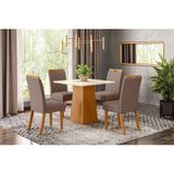 Conjunto: Mesa De Cozinha Dora Tampo Madeirado 90cm E 4 Cadeiras Bella Nature/suede Light Marrom Amendoa - Henn