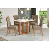 Conjunto: Mesa De Cozinha Natalí C/ Tampo Madeirado C/ Vidro Reto 120x80cm E 4 Cadeiras Bella Nature/suede Light Marrom Amendoa - Henn