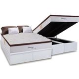 Cama Box Baú Queen: Colchão Molas Masterpocket Ensacadas Herval Maxspring Edimburgo + Base Crc Courano White (158x198)