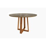 Mesa Multiuso Cozinha Elma Madeira Maciça C/ Tampo Madeirado C/ Vidro 120x120cm Carvalho/bronze - Kappesberg
