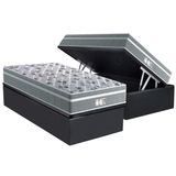 Cama Box Baú Solteiro: Colchão Molas Bonnel Probel Ensacadas Evolution Gray + Base Crc Suede Gray (88x188)