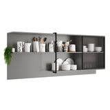 Armário Aéreo Cozinha Modulado Alpha 2504 C/ 1 Porta C/ Vidro Canelado 200cm Cinza - Carraro
