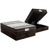 Cama Box Baú Queen: Colchão Molas Masterpocket Ensacadas Probel Prolastic Prodormir Palace + Base Crc Suede Brown (158x198)