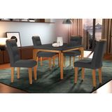 Conjunto: Mesa De Cozinha Londrina C/ Tampo Madeirado C/ Vidro Canto Curvo 120x80cm E 4 Cadeiras Imperatriz Imbuia/grafite - Suede Grafite - Rufato