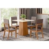 Conjunto: Mesa De Cozinha Dora Tampo Madeirado 90cm E 4 Cadeiras Milla Nature/suede Light Marrom Amendoa - Henn