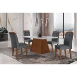 Conjunto: Mesa De Cozinha Luna C/ Tampo Madeirado C/ Vidro Canto Curvo 120x80cm E 4 Cadeiras Imperatriz Imbuia/off White - Suede Grafite - Rufato