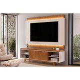 Estante P/ Sala Até 75 Polegadas Loren Ripada C/ Nichos 200x194cm Freijó/off White - Dj Móveis