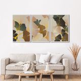 Quadro Decorativo Floral Flores Tropicais Com 3 Telas De Parede Para Sala Quarto Escritório 60cm X 9 Com Vidro Branco