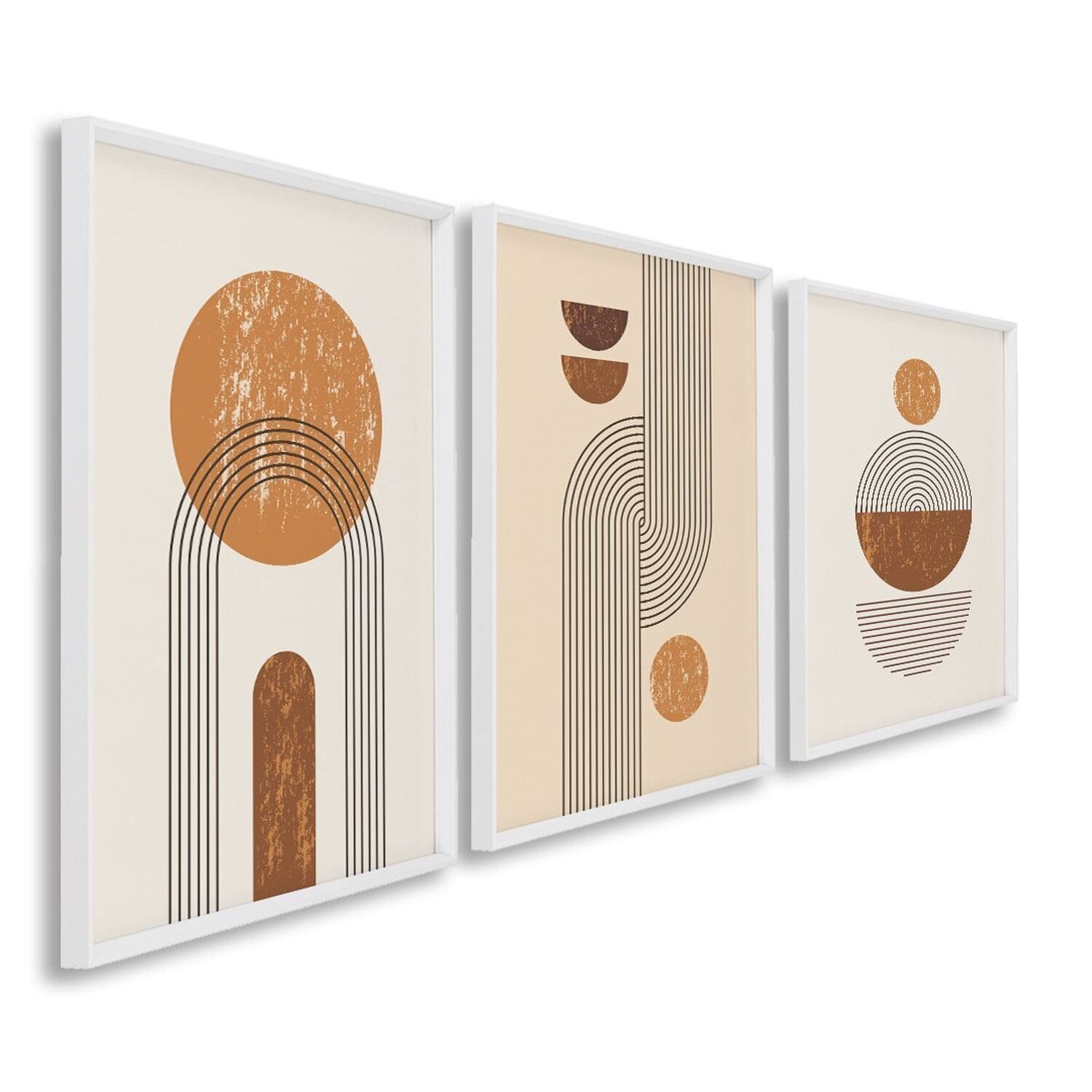 Quadro Decorativo Abstrato Geométrico Linhas E Formas 3 Telas 60x90cm Para Escritório Hall Quarto Branco