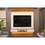 Home P/ Tv Até 75 Polegadas Hit 1900 Extensível 100% Mdf C/ Led De 240 A 290cm Freijó/off White - Dj Móveis