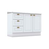 Gabinete De Cozinha Modulado Balcão P/ Pia C/ Tampo Americana C/ 2 Portas E 3 Gavetas 120cm Branco - Henn