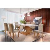 Conjunto: Mesa De Cozinha Alvorada Tampo Madeirado C/ Vidro Canto Reto 180x90cm E 6 Cadeiras Londrina Imbuia/off White - Suede Capuccino - Rufato