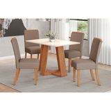 Conjunto: Mesa De Cozinha Lins C/ Tampo Reto Madeirado 120x80cm E 4 Cadeiras Malu Nature/suede Light Marrom Amendoa - Henn