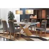 Conjunto: Mesa De Cozinha Imperatriz Tampo Madeirado C/ Vidro Canto Curvo 180x90cm E 6 Cadeiras Imperatriz Imbuia/grafite - Rufato
