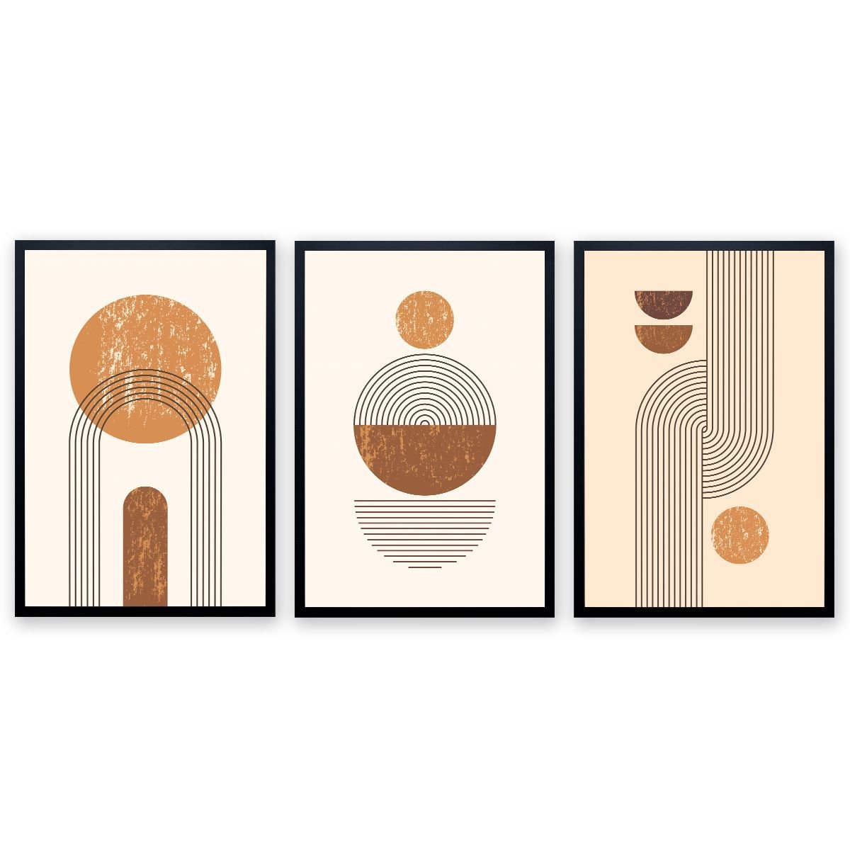 Quadro Decorativo Abstrato Geométrico Linhas E Formas 3 Telas 60x90cm Para Escritório Hall Quarto Preto