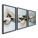 Quadro Decorativo Abstrato Com 3 Telas De Parede Para Sala Quarto Escritório 60cm X 90cm Sem Vidro Preto