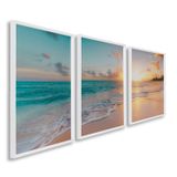Quadro Decorativo Paisagem Praia, Mar E Pôr Do Sol 60x90 Para Sala, Casa De Praia, Lavabo Branco