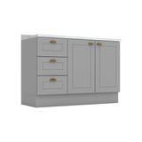 Gabinete De Cozinha Modulado Balcão P/ Pia C/ Tampo Americana C/ 2 Portas E 3 Gavetas 120cm Cinza - Henn