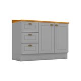 Gabinete De Cozinha Modulado Balcão P/ Pia C/ Tampo Americana C/ 2 Portas E 3 Gavetas 120cm Cinza - Henn