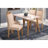 Conjunto: Mesa De Cozinha Adele Madeira Maciça Tampo Madeirado C/ Vidro 130x80cm E 4 Cadeiras Paola Savana-madeirado/suede Nude Bege - Cimol