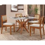 Conjunto: Mesa De Cozinha Donna C/ Tampo Madeirado C/ Vidro 120cm E 4 Cadeiras Rainha Natural - Nesher