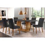 Conjunto: Mesa De Cozinha Jade Tampo Madeirado C/ Vidro Canto Curvo 180x90 E 6 Cadeiras Londrina Imbuia/grafite - Suede Grafite - Rufato