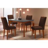 Conjunto: Mesa De Cozinha Londrina C/ Tampo Madeirado C/ Vidro Canto Reto 120x80cm E 4 Cadeiras Londrina Imbuia/grafite - Suede Marrom - Rufato