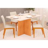 Conjunto: Mesa Sala Jantar Hera Tampo Madeirado C/ Vidro 120x90cm E 4 Cadeiras Vitória Cedro/off White - Ipe/linho Neve - Dj Móveis