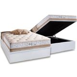 Cama Box Baú Casal: Colchão Molas Masterpocket Ensacadas Herval Maxspring Spain + Base Crc Courano White (138x188)