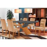 Conjunto: Mesa De Cozinha Imperatriz Tampo Madeirado C/ Vidro Reto 180x90 E 6 Cadeiras Imperatriz Imbuia/suede Capuccino - Rufato