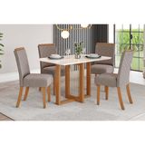 Conjunto: Mesa De Cozinha Natalí C/ Tampo Madeirado C/ Vidro Reto 120x80cm E 4 Cadeiras Malu Nature/suede Light Marrom Amendoa - Henn