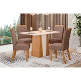 Conjunto: Mesa De Cozinha Orus C/ Tampo Madeirado 120x80cm E 4 Cadeiras Bella Nature/off White - Suede Marrom - Henn