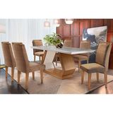 Conjunto: Mesa De Cozinha Alvorada Tampo Madeirado C/ Vidro Reto 180x90cm E 6 Cadeiras Athenas Capuccino/suede Capuccino - Rufato