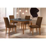 Conjunto: Mesa De Cozinha Londrina C/ Tampo Madeirado C/ Vidro Canto Reto 120x80cm E 4 Cadeiras Jade Imbuia/grafite - Suede Marrom - Rufato